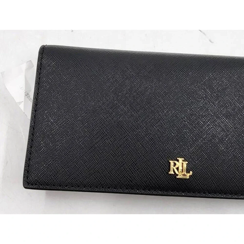 Lauren Ralph Lauren Crosshatch Leather Slim Snapped-Closure Wallet Women's Black - Picture 4 of 11